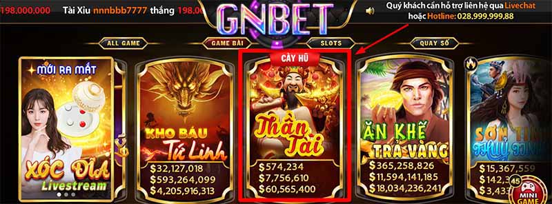 Chơi thần tài đến ở Gnbet