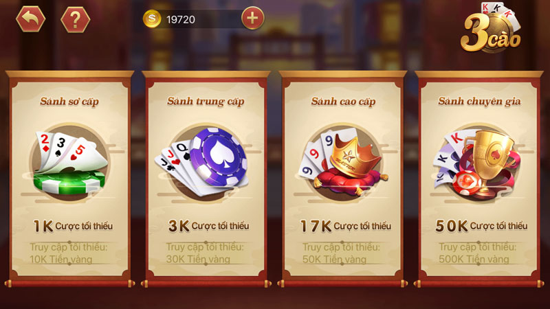 Chọn sảnh chơi bài 3 cào