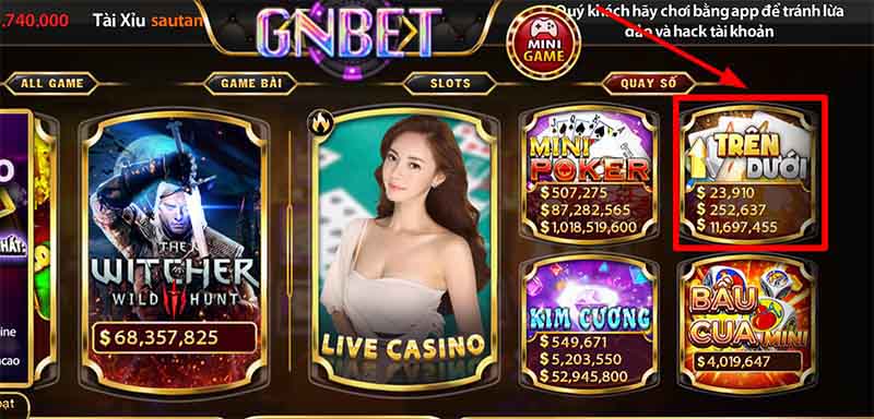 Sảnh chọn chơi trên dưới Gnbet