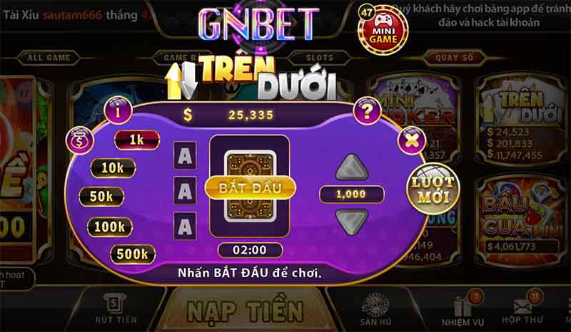 Chơi game bài trên dưới
